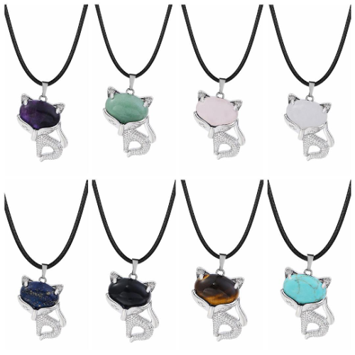 Luck Gemstone Fox Necklace Untuk Wanita Pria Menyembuhkan Energi Kristal Amulet Hadiah Hewan Perhiasan Hewan