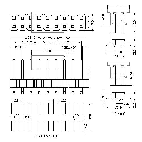 2.54 mm Pin Header Dual Row SMT Type PHEM09-XXD