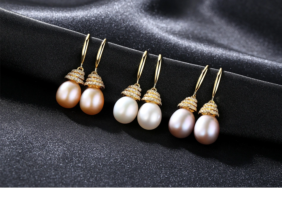 Elegant 18K Gold Plated Sterling Silver Freshwater Pearl Drop Earrings