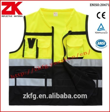 high visibility roadway warning waistcoat with reflective tapes