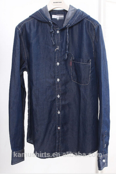 Cotton denim shirt with hoody hat