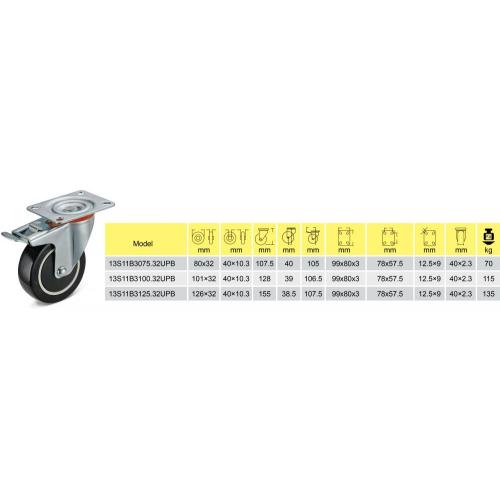 75/100/125 mm PU Fantetcaster per carrelli per carrelli