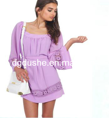 2013 Dongguan Fashion Long Sleeves Above Knee Length Women Chiffon Casual Dress