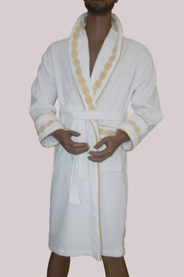100% cotton terry velour bathrobe with golden embroidery