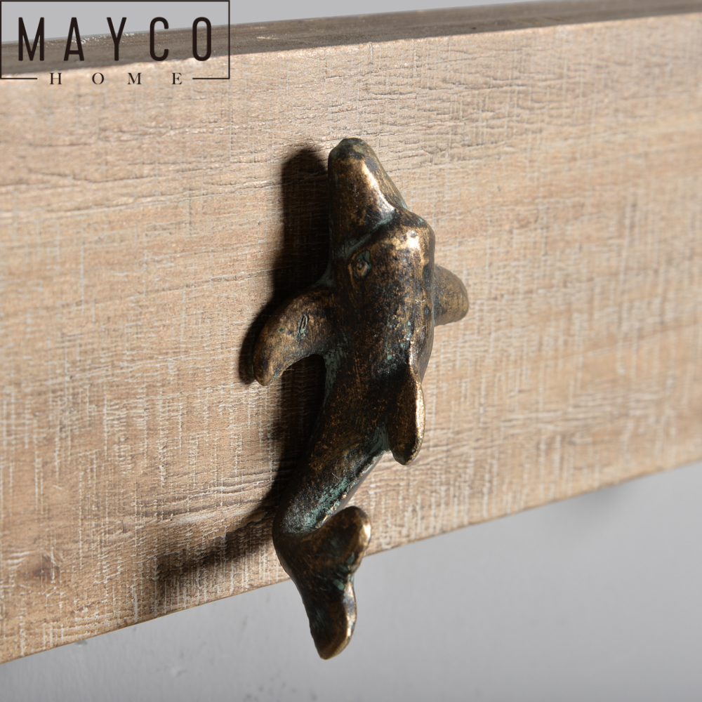 Mayco Rustic Cast Iron Flog and Dolphin Wall Hook Hanger Decor Beach Nautical Towel Holder