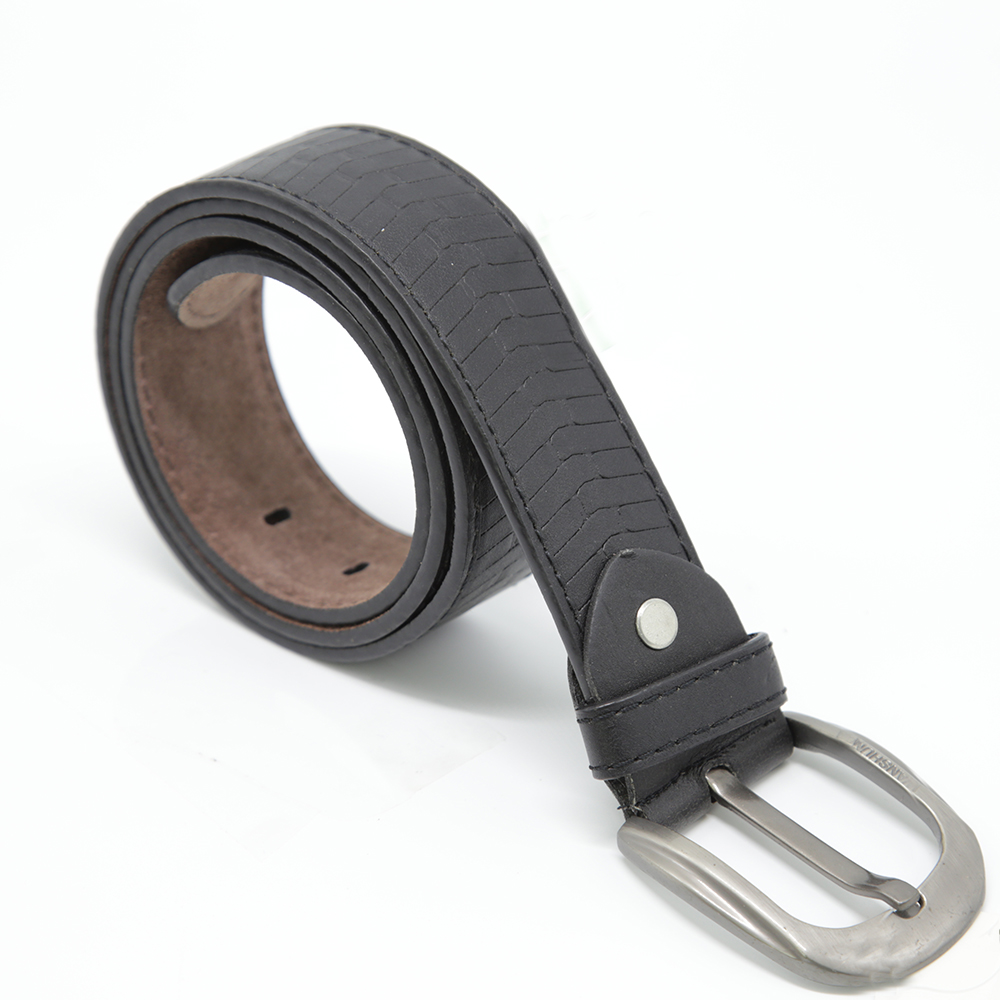 Ceinture en cuir Knurling Black Pin Buckle taille