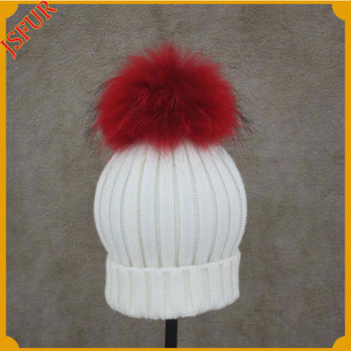 Real Raccoon Fur Wool Knitted Handmade Wholesale Pompoms Hats