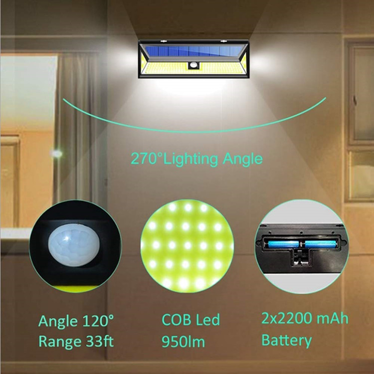 Wason Wholesale Custom 950 Lumens Waterproof Wireless COB Motion Sensor Activated Light Outdoor Solar Powered Led Wall Light