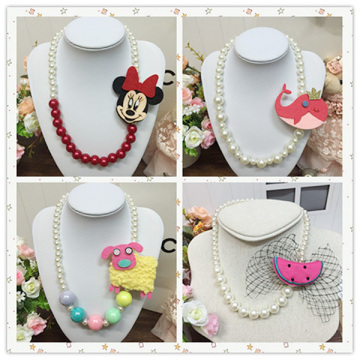 Children Choker With Big Fabric Animal Charm Pearl Necklace