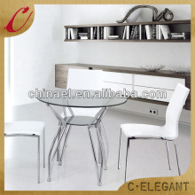 Glass top & metal frame round shape office tea table/ coffee table / glass table