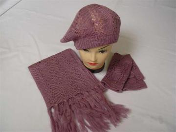 Winter Warm Knitted Cap, Scarf, Gloves Set (KS-2115)