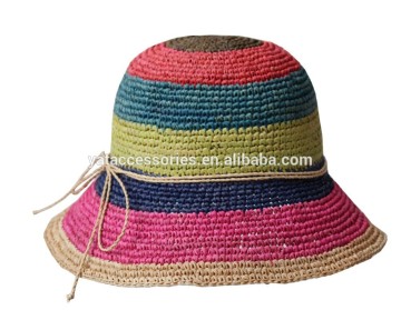 Women colorful raffia crocheted straw hats, summer cloche hats