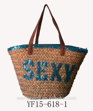 New 2015 Sea Grass Straw Bag Women Fashion Natural Colorful Tote Bag