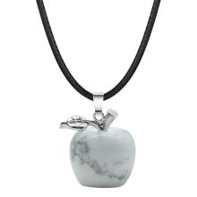 Handmade Craved 20MM Howlite Apple Pendant Necklace