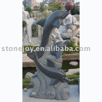 G654 Dolphin Statues, dark grey granite dolphin sculptures