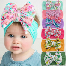 Stretchy Nylon Bow Turban Headband for Baby Girls