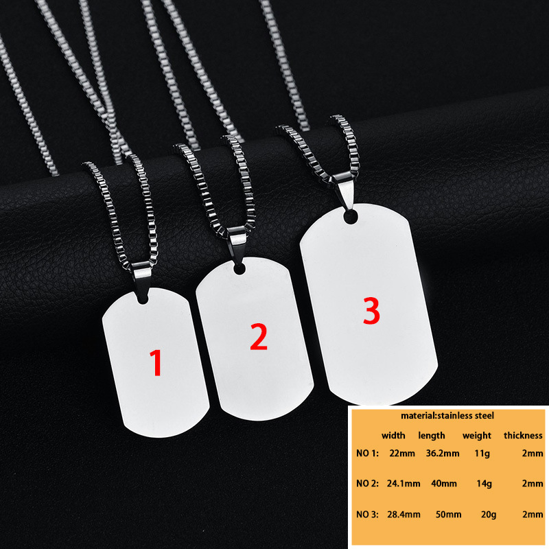 wholesale stainless teel military dog tags smooth surface custom nameplate necklace identity card plate