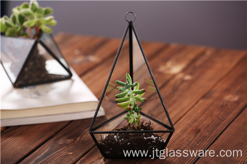 Clear Geometric Glass Terrarium Lantern Tabletop