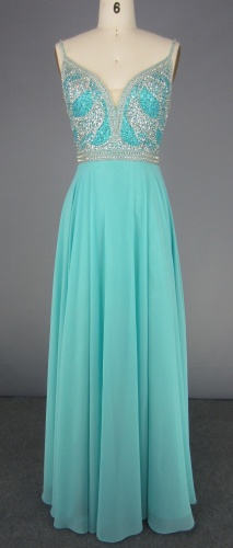 Spaghetti Strap Beading V-neck Backless Prom Dress