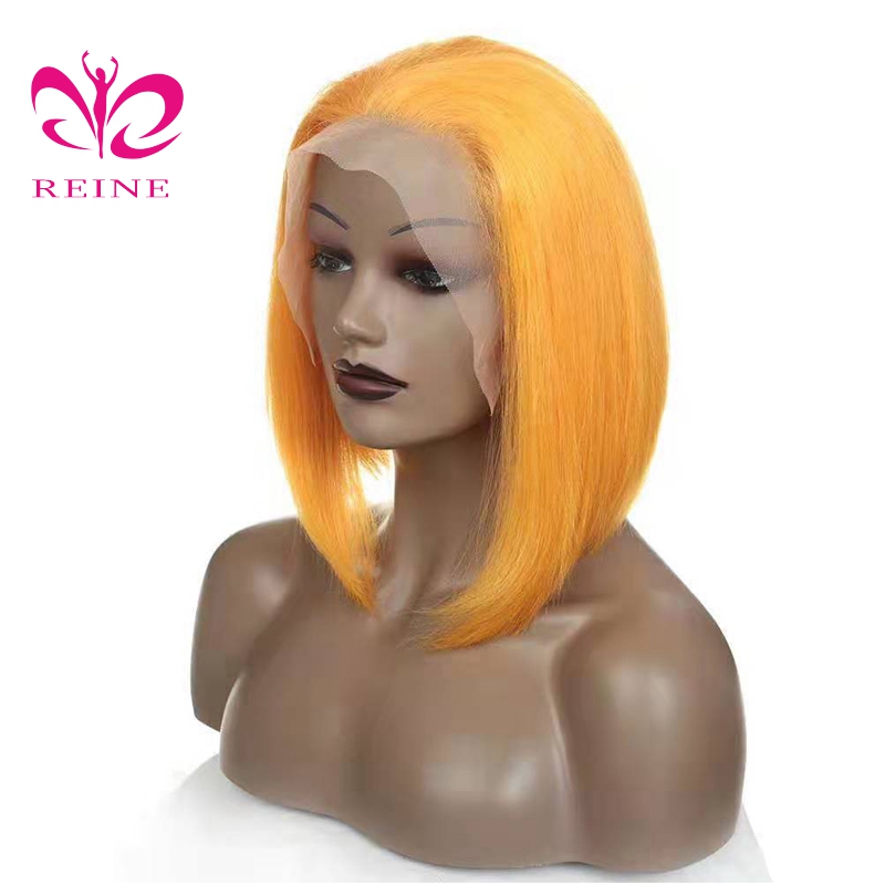 REINE Wholesale Pink Orange Blue Red Grey  Blond Fancy Color Wig Brazilian Virgin Human Hair Long Colored Lace Frontal Bob Wig