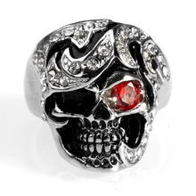 Black jewelry PVD plating small crystal skull ring