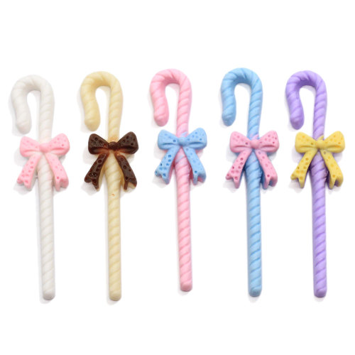 100Pcs/Lot Kawaii Pastel Color Resin Candy Cane Charms Cute Bowknon Candy Cane Lollipop Ornament Jewelry Making DIY