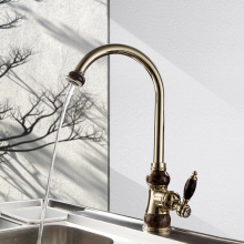 Gold Brass Kitchen Faucet with Black Jade Handle
