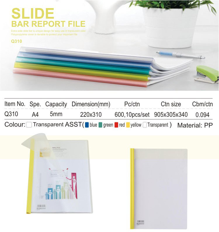 Wholesale Stationery transparent colorful Spine A4 Plastic PP Slide Bar Report Cover