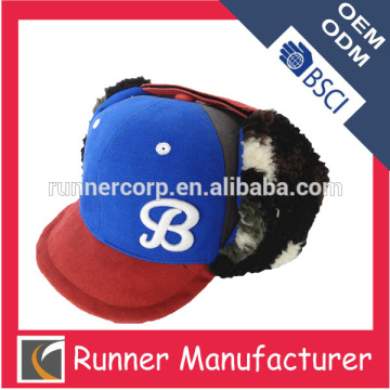 Polar fleece and cotton fabric earflaps snow cap and hat