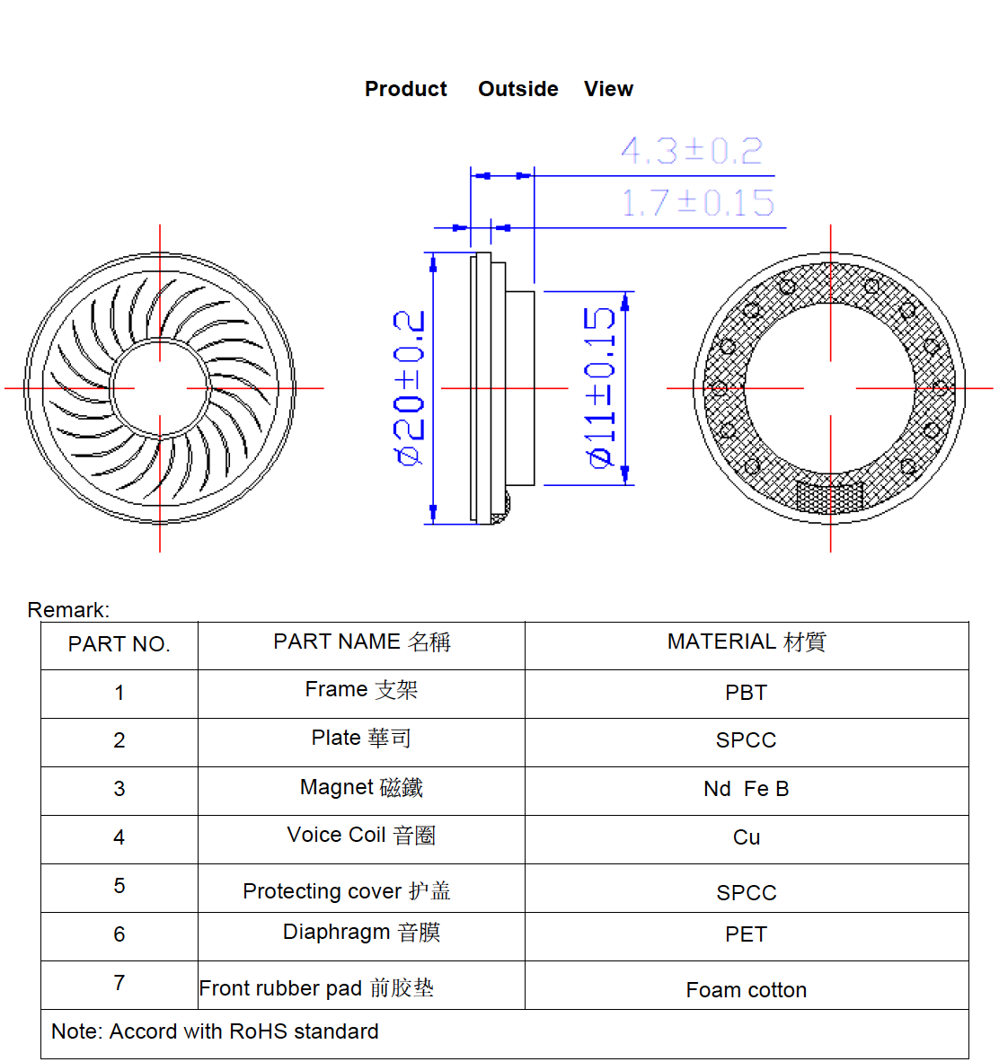 High Quality Diameter 20mm Mylar Speaker