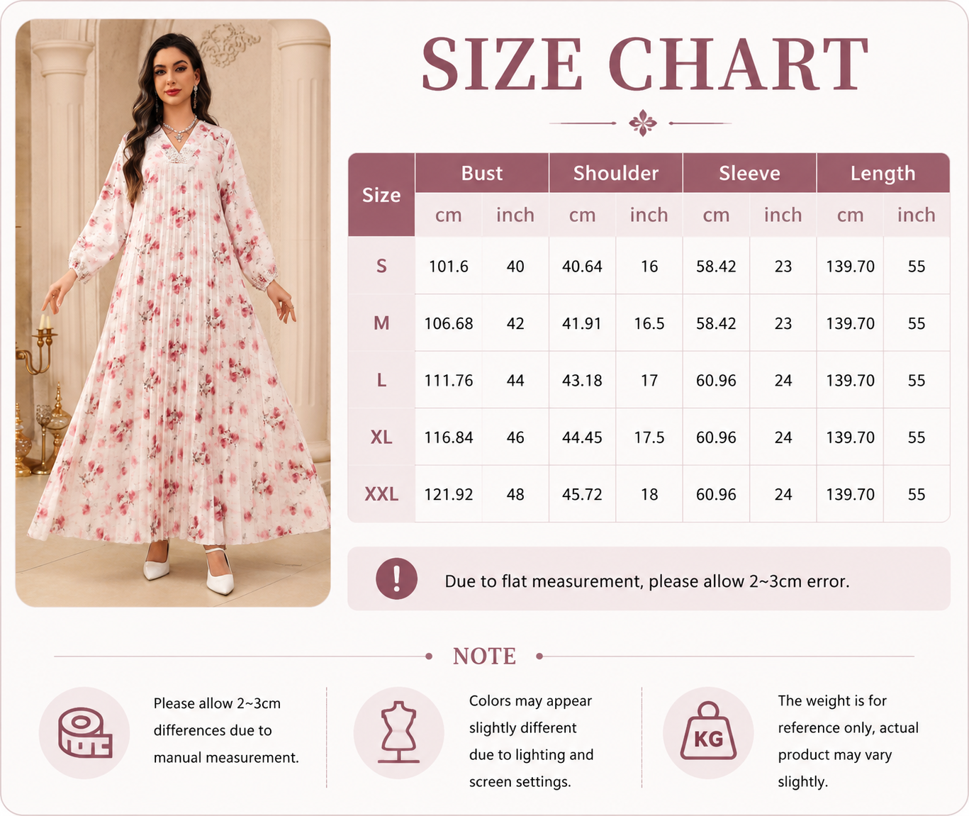 لباس عبایی چین دار با چاپ گل Floral Printed Pleated Abaya Dress