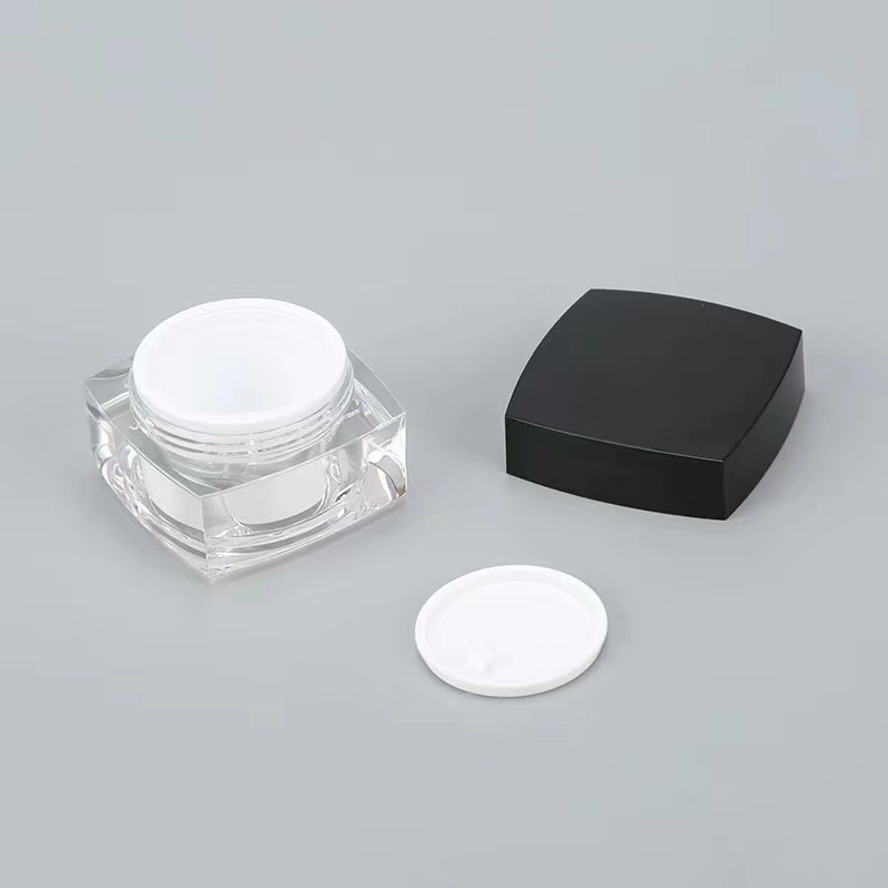Clear Black Square CosmeticCream Double Acrylic Dengan Tutup