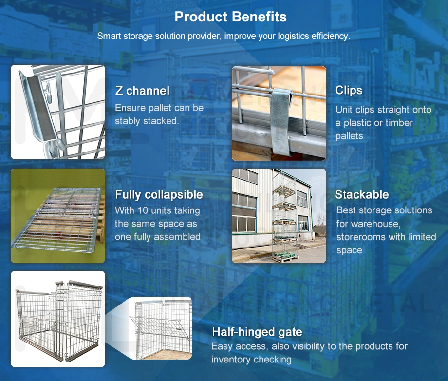 Warehouse Storage Metal Collapsible Wire Mesh Pallet Cage