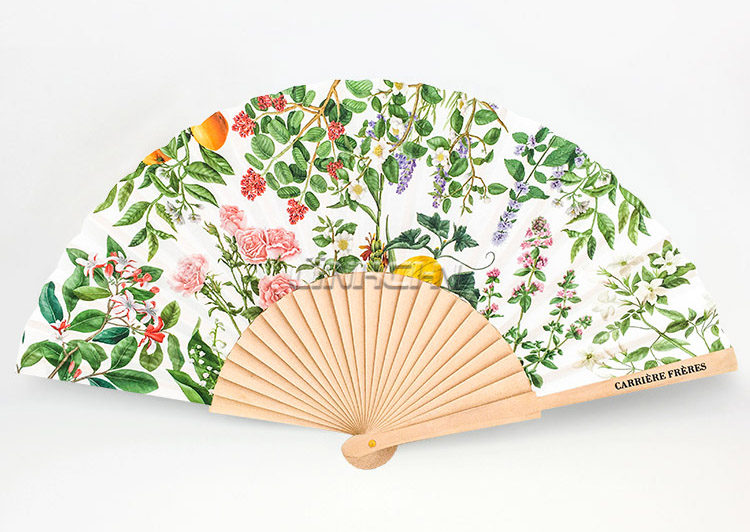 Customized wooden nylon folding hand fan as gift