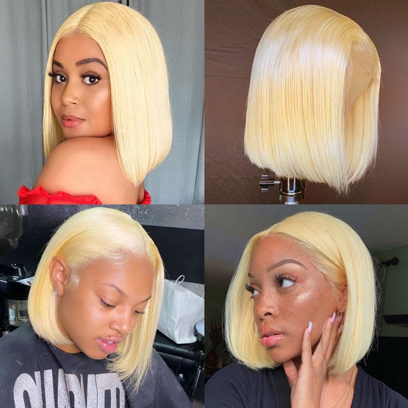 Best Seller Wholesale Blonde 613 Brazilian Natural Hair Line with Baby Hair Wig Short Human Hair Bob Wigs