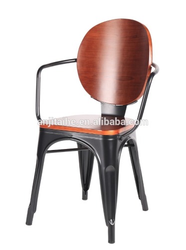 high quality metal base chair with wood top using for restaurant chair