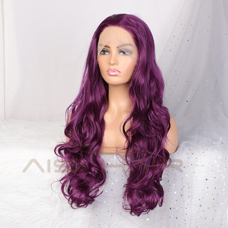 Aisi Hair New Design Wholesale Cheap Vendor Cosplay Curly Body Wave Purple Wig Synthetic Hair For Black Women Lace Front Wig