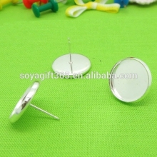 8-14mm Silver Plated Round Earring Tray Ear Stud Blank Base For Cabochon Bezels Setting