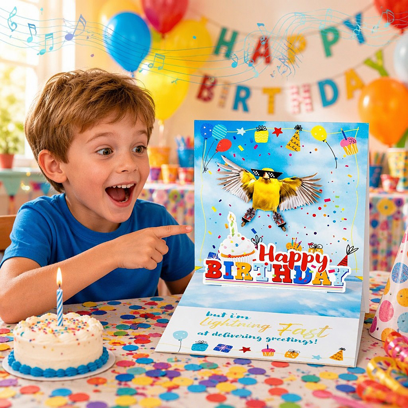 tańcząca kartka urodzinowa ptaka dancing bird birthday card