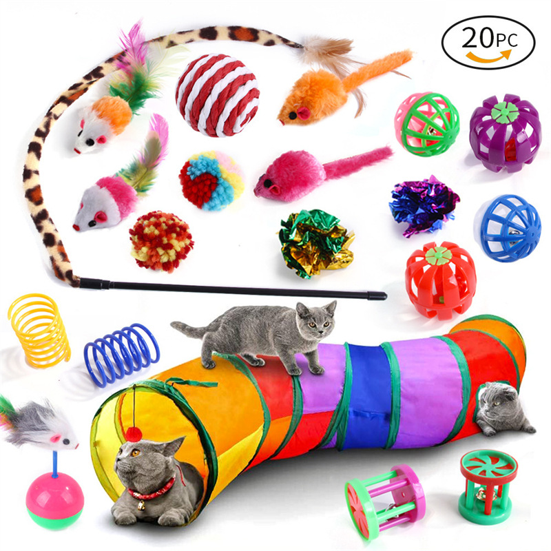 The New Pet Cat Toy Set Rainbow Blue Three-channel Tunnel Through Feather Toys Cat Pet Products