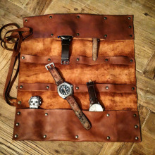Leather watch roll case