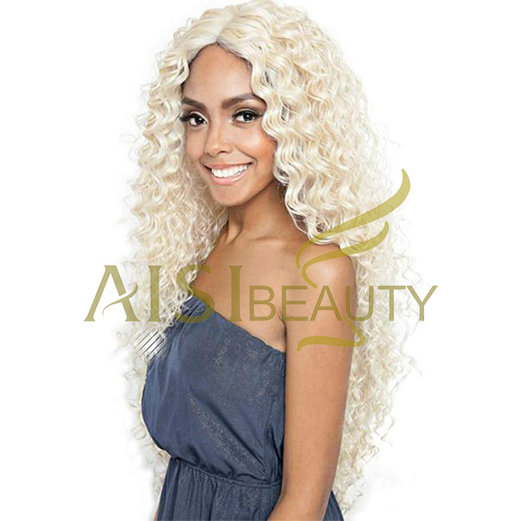 Aisi Beauty Top Quality Vendor Long Wavy 13x6 Kinky Curly 613 Blonde Swiss Lace Synthetic Hair For Black Women Lace Front Wig