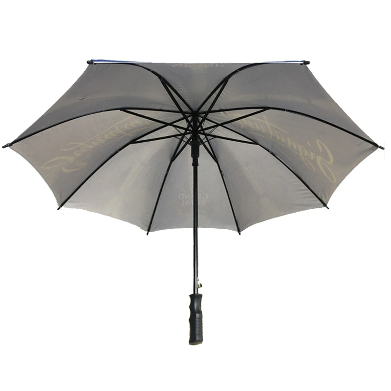 High Quality Auto Open Double U Ribs Leather Handle Straight Umbrella