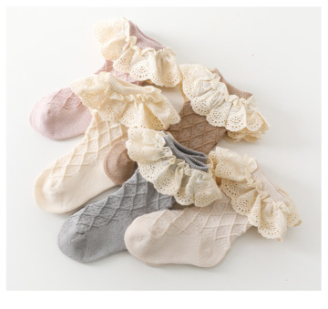Spring Collection: Baby Girls' Socks - Pure Color No-Show Leg, Frilly Lace Flowers, Ruffled Cotton Ankle Socks