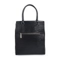 Black Croc-Embossed Italian Leather Business Tote