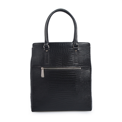 Black Croc-Embossed Italian Leather Business Tote