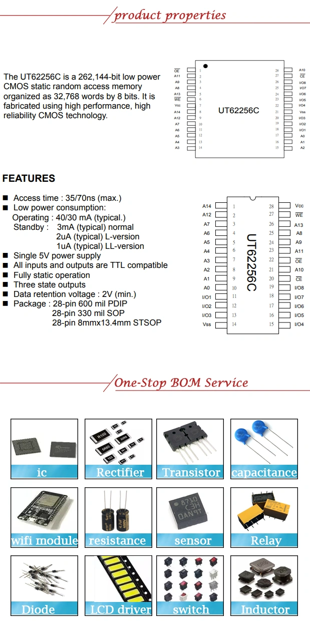 Ut62256csc-70ll Utron DIP28 Original Memory IC Single Chip Microcomputer