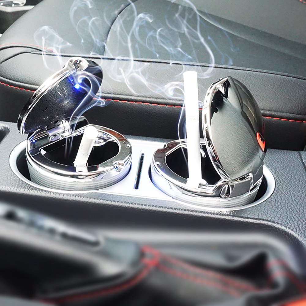 2021 top selling metal feeling car ashtray with lid and led light