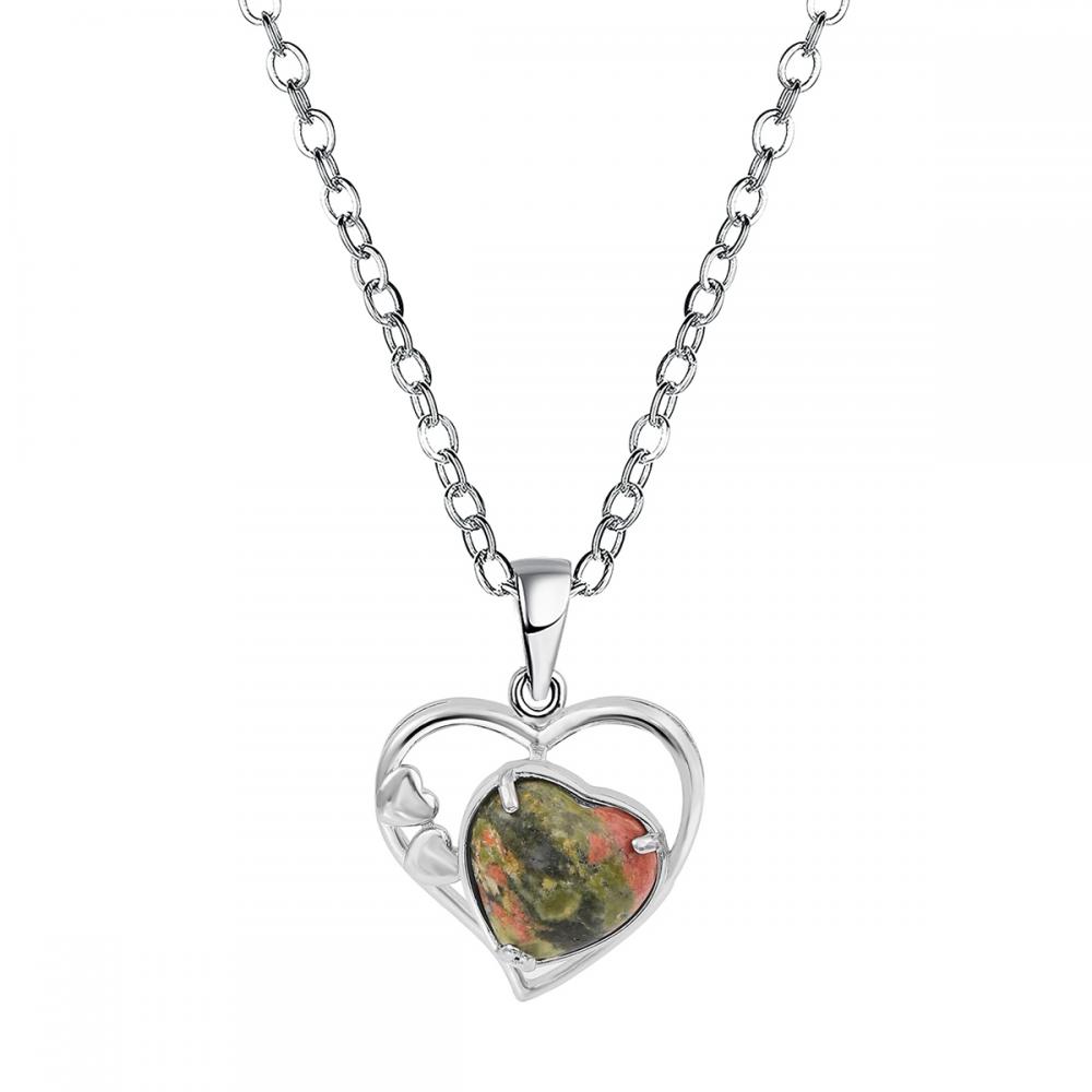 Unakite Love Heart Birthstone Pendante Colliers de pierre précieuse pour les femmes