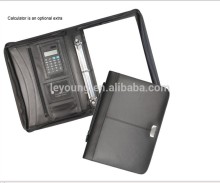 Portable Black Zip Leather Filing Padfolio With Ring Binder